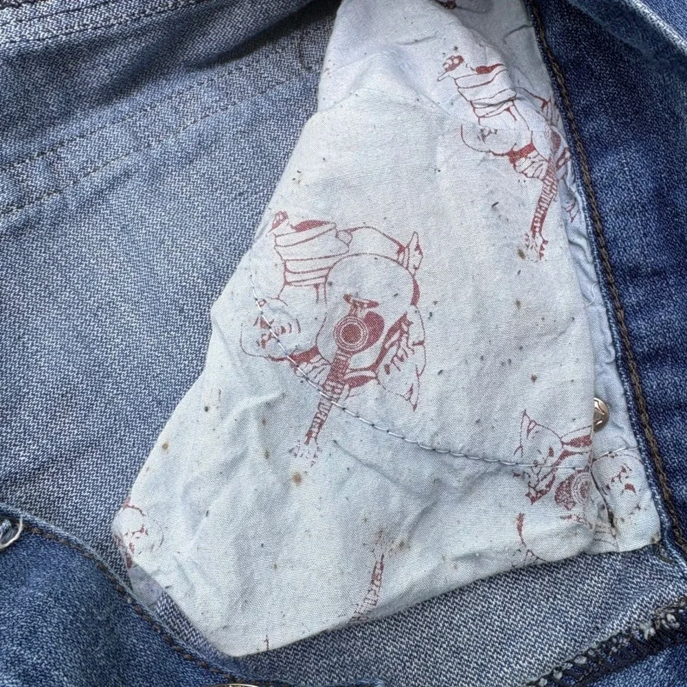 Y2K True Religion Billy Jeans 36 Blue Leather Horseshoe Faded Raw Hem Skater‎